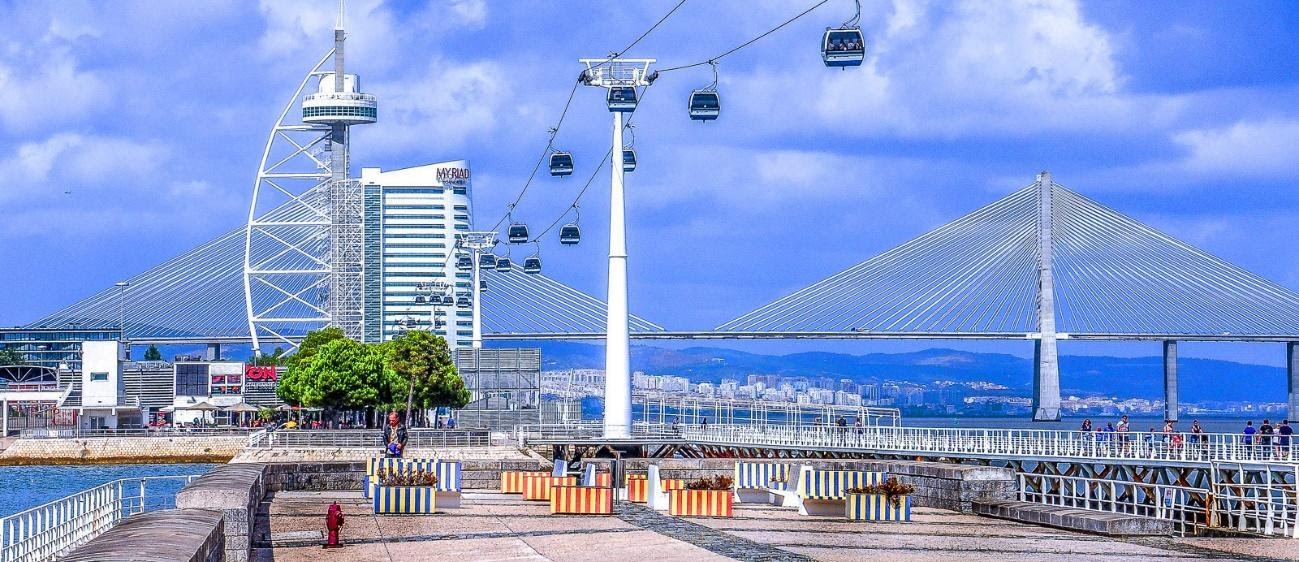 Visão do teleférico de Lisboa e o Parque das Nações